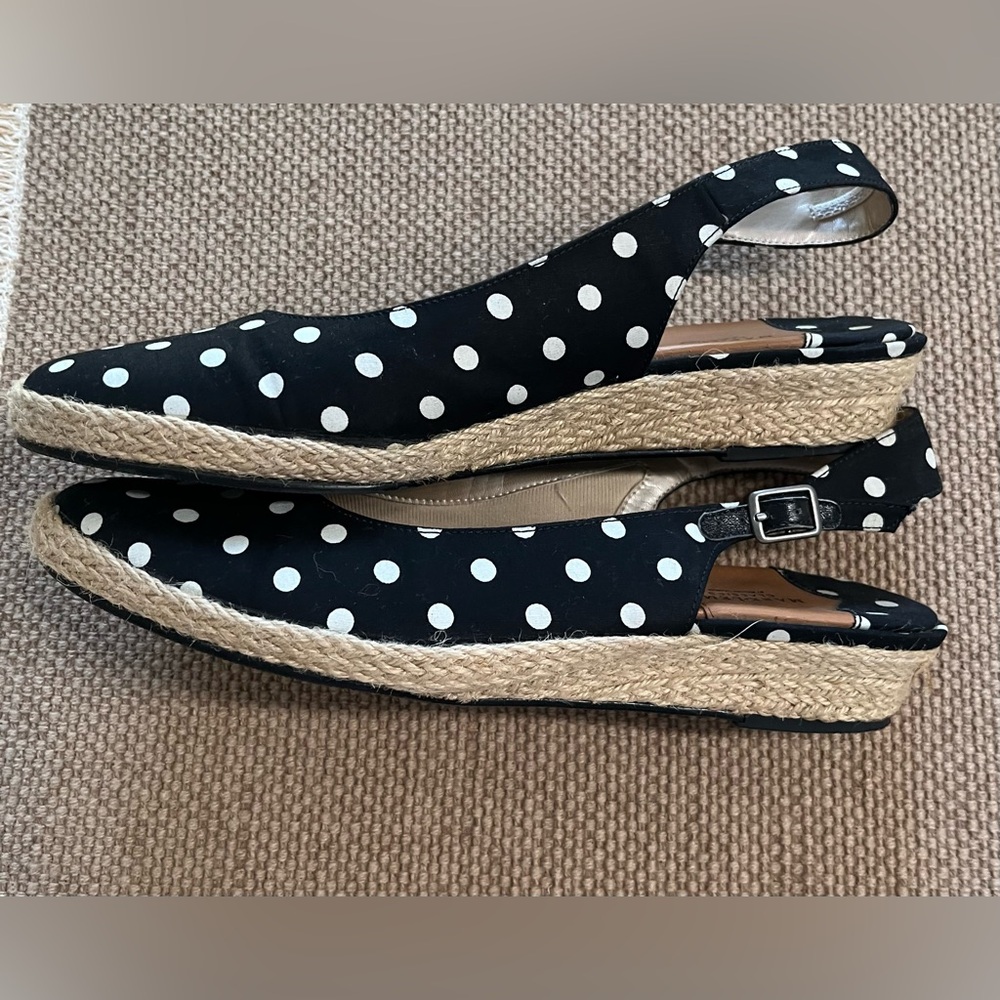 Mark Lemp Polka Dot Black Wedges with Slingback Strap Size 10